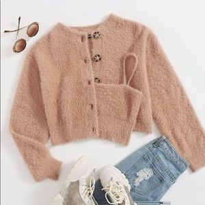 Button Front Fuzzy Knit Cardigan